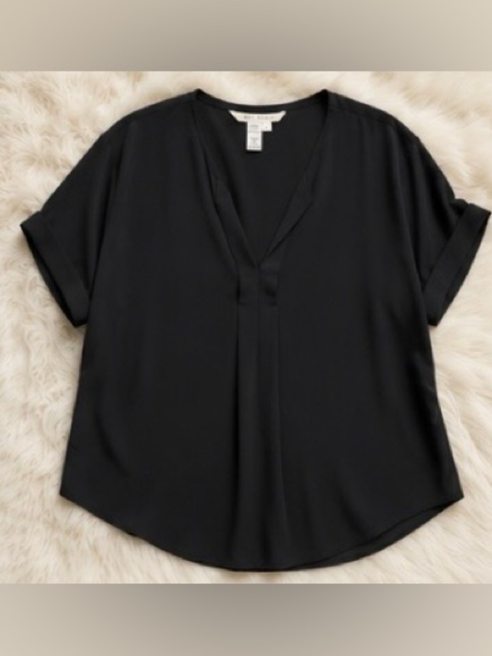 Max Studio Split Neck Roll Tab Blouse Black Large Casual Chic Top NWOT - Picture 3 of 7